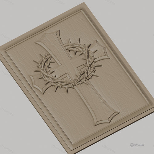 Fichier CNC & impression 3D Croix chrétienne avec couronne d'épines, haute qualité relief STL