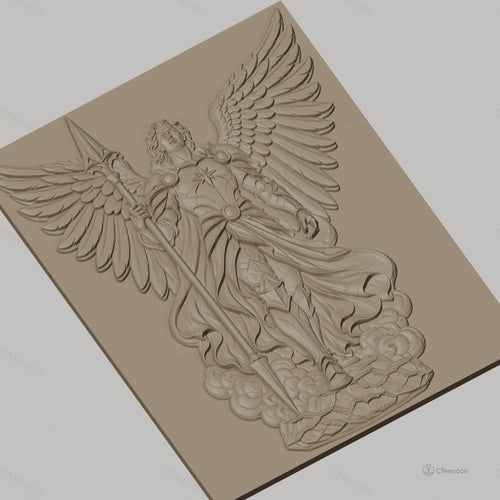 Fichier CNC & impression 3D ange guerrier avec lance et ailes, haute qualité relief STL
