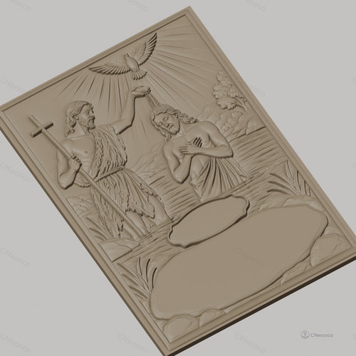 Fichier CNC & impression 3D Baptême de Jésus, scène de baptême chrétien, haute qualité relief STL