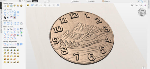 Fichier CNC horloge montagne – bas-relief paysage rustique pour sculpture bois, décoration murale STL