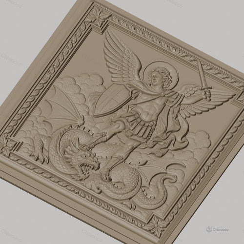 Fichier CNC & impression 3D saint Michel archange, ange guerrier avec dragon, haute qualité relief STL