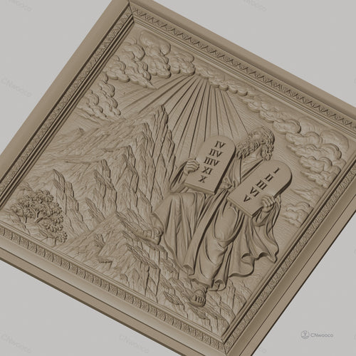 Fichier CNC & impression 3D Moïse et les dix commandements, scène biblique sur montagne, haute qualité relief STL