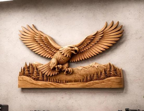 Fichier CNC pack 5 animaux sauvage, loup aigle cerf élan, bas-relief bois rustique, décoration murale, modèle gravure 3D STL