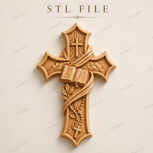 Fichier CNC & impression 3D – croix chrétienne en bas-relief 3D, modèle STL pour sculpture bois et décoration murale