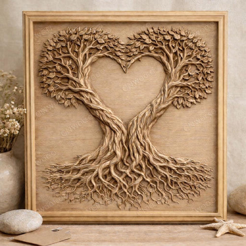 Fichier CNC cœur arbre de vie – bas-relief romantique pour sculpture bois, décoration murale Saint-Valentin STL