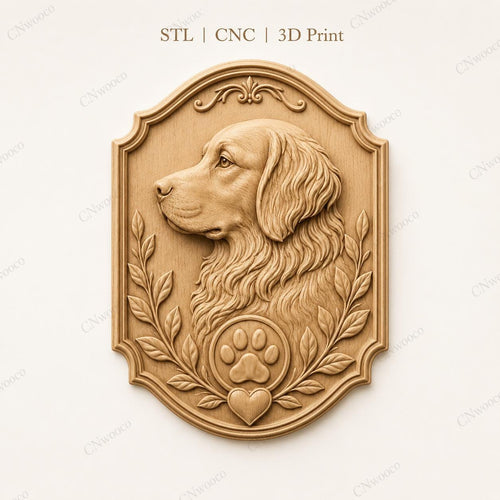 CNC & impression 3D relief portrait de chien, fichier pet plaque pour gravure bois, STL de haute qualité