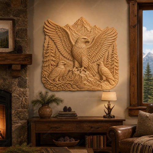 CNC & impression 3D aigles en montagne, STL haute qualité pour sculpture bois et décoration lodge