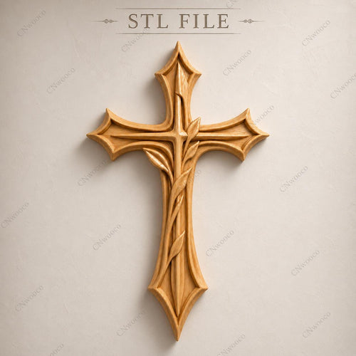 Fichier CNC & impression 3D – croix chrétienne en bas-relief 3D, modèle STL pour sculpture bois et décoration murale