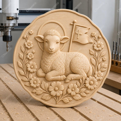 CNC & impression 3D relief agneau chrétien avec fleurs, fichier STL très haute qualité