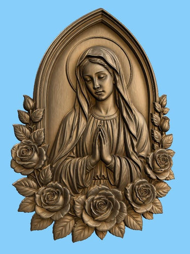 CNC & impression 3D relief Vierge Marie avec roses, fichier STL très haute qualité