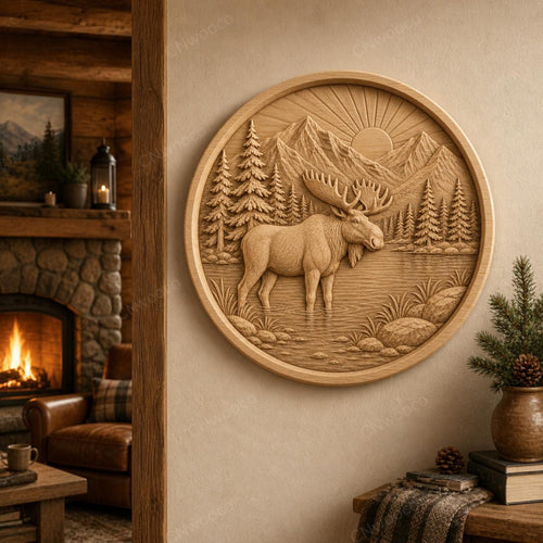CNC & impression 3D élan moose au lac, STL de haute qualité pour sculpture bois et lodge decor