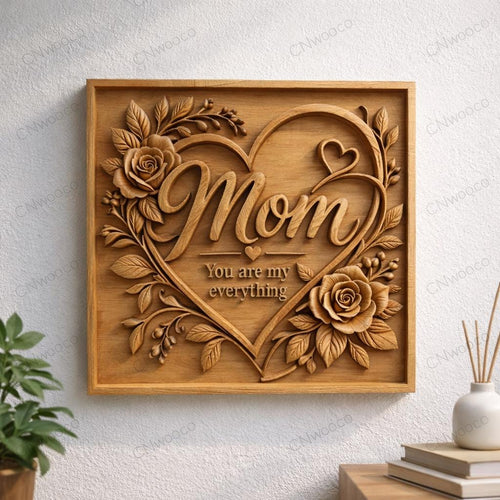 Fichier CNC cœur floral roses – bas-relief bois pour cadeau fête des mères, décoration murale maman STL