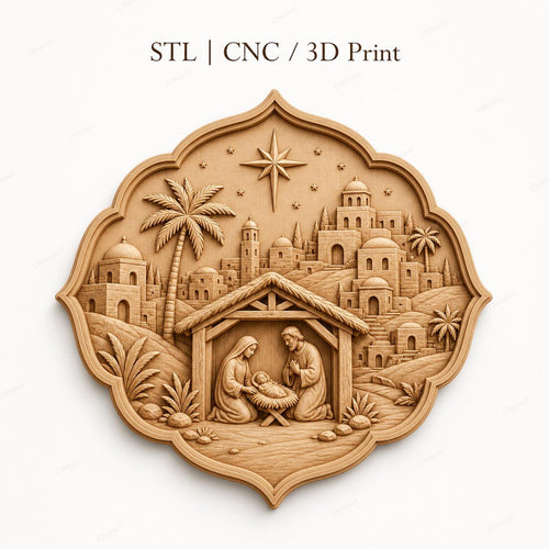 CNC & impression 3D relief grande Nativité avec village de Bethléem, fichier STL très haute qualité