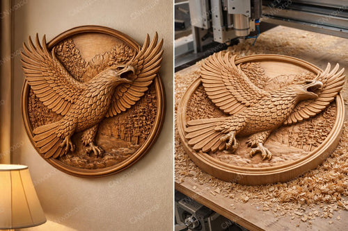 Fichier CNC aigle bas-relief 3D, décoration murale wildlife, sculpture bois, modèle gravure router STL