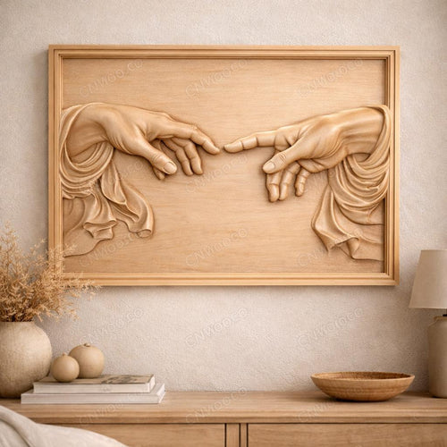 Fichier CNC mains de la création – bas-relief 3D spirituel pour sculpture bois, décoration murale STL