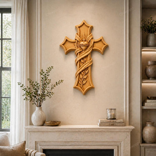 Fichier CNC & impression 3D – croix chrétienne en bas-relief 3D, modèle STL pour sculpture bois et décoration murale