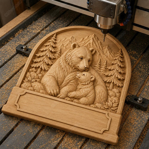 CNC & impression 3D relief ours maman et bébé, fichier wildlife pour gravure bois, STL de haute qualité, à personnaliser