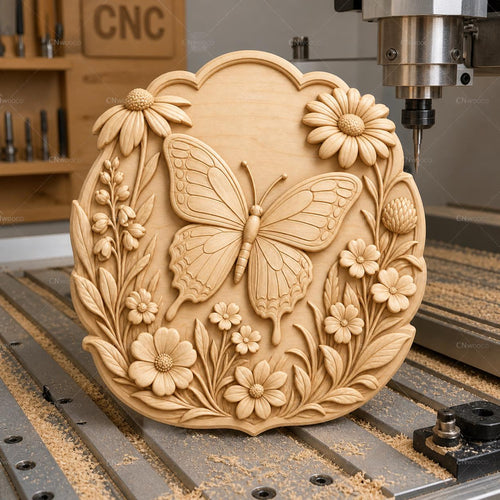 CNC & impression 3D relief papillon avec fleurs, décor floral élégant, fichier STL très haute qualité