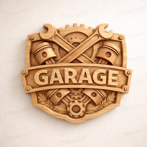 Garage CNC Bas Relief STL | Wooden Garage Wall Art | CNC Router Wood Carving File | Mechanic Workshop Decor | Digital Download