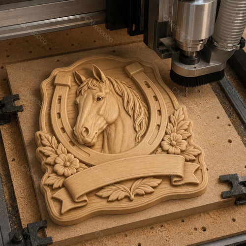 CNC & impression 3D relief cheval et fer à cheval, fichier western pour gravure bois, STL de haute qualité, à personnaliser