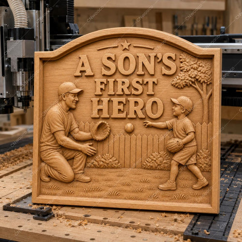 CNC & impression 3D relief père et fils baseball First Hero, fichier STL très haute qualité
