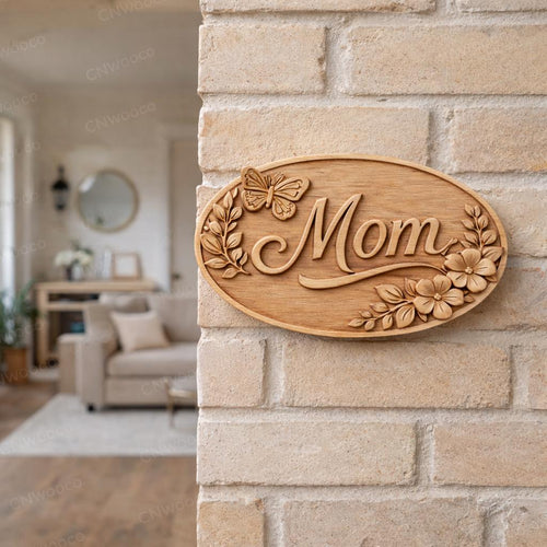 Fichier CNC & impression 3D panneau Mom floral avec papillons – bas-relief bois pour cadeau fête des mères, décoration murale STL
