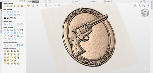 Fichier CNC revolver western vintage, bas-relief bois ovale, décoration murale cowboy, sculpture bois, modèle gravure 3D STL