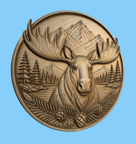 CNC & impression 3D élan moose en montagne, STL haute qualité pour sculpture bois et lodge decor