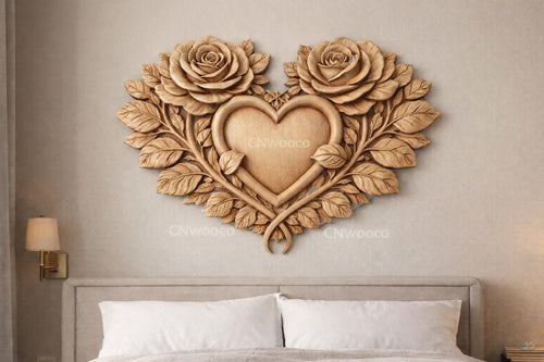 Fichier CNC cœur roses floral, bas-relief bois décoratif, décoration murale, modèle gravure 3D STL