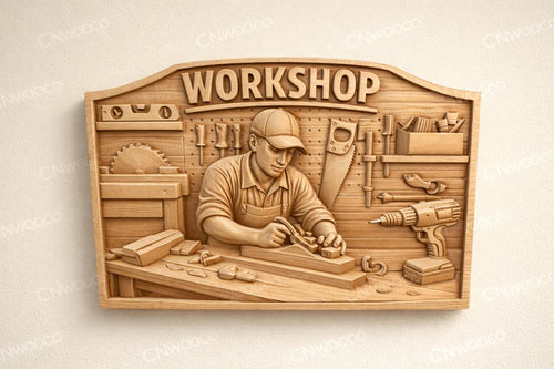 Fichier CNC panneau workshop menuisier, bas-relief bois atelier, décoration murale garage, modèle gravure 3D STL