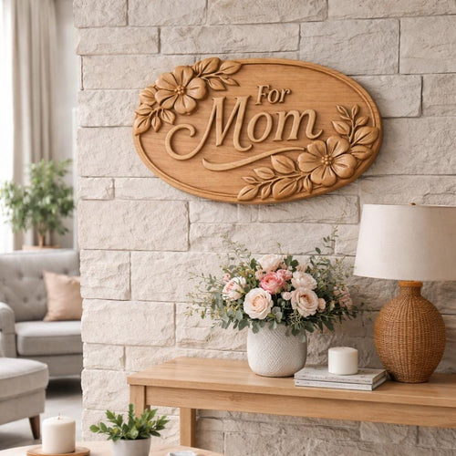 Fichier CNC panneau maman floral – bas-relief bois pour cadeau fête des mères, décoration murale STL