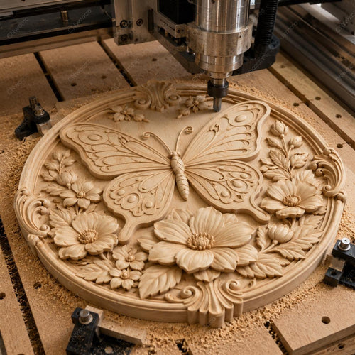 CNC & impression 3D relief papillon avec fleurs, décoration florale pour gravure bois, STL de haute qualité