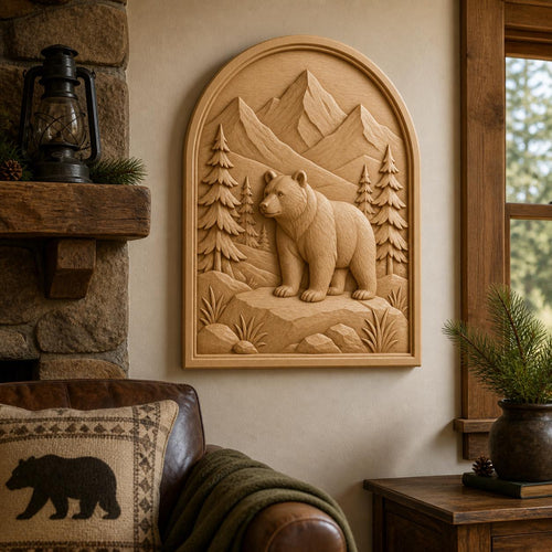 CNC & impression 3D ours en montagne, STL de haute qualité pour sculpture bois et décoration lodge