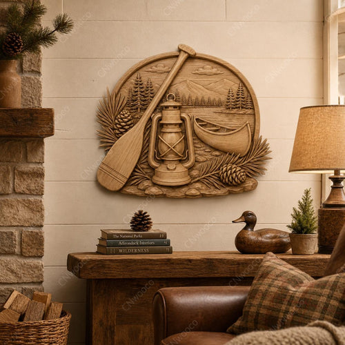 CNC & impression 3D canoë au bord du lac avec chalet, fichier STL très haute qualité