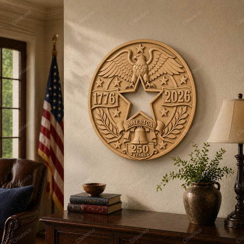 Fichier CNC & impression 3D America 250 – bas-relief aigle USA 1776-2026, Liberty Bell, 4th of July STL bois