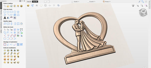 Fichier CNC mariage personnalisable – bas-relief couple avec noms et date à ajouter pour sculpture bois STL