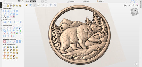 Fichier CNC ours montagne rond, bas-relief bois wildlife, décoration murale nature, sculpture bois, modèle gravure 3D STL