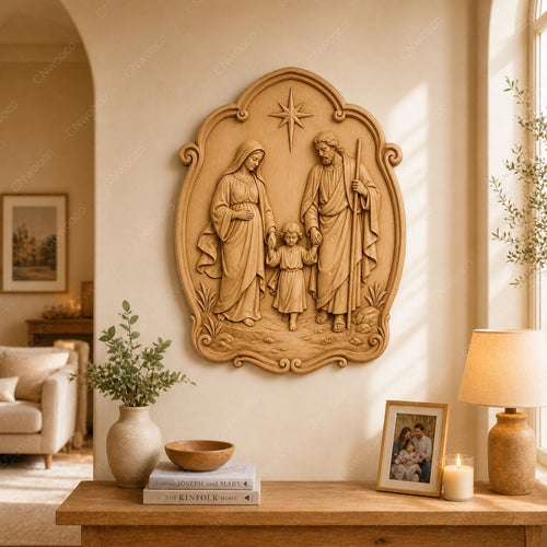 CNC & impression 3D relief Sainte Famille avec enfant Jésus, fichier STL très haute qualité