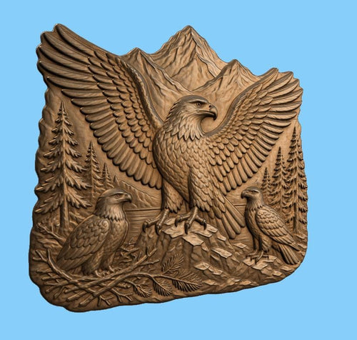 CNC & impression 3D aigles en montagne, STL haute qualité pour sculpture bois et décoration lodge