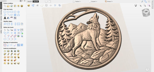 Fichier CNC loup hurlant rond, bas-relief bois wildlife, décoration murale nature, sculpture bois, modèle gravure 3D STL
