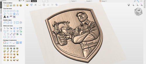 Fichier CNC tracteur fermier, bas-relief bois agricole rustique, décoration murale ferme, sculpture atelier, modèle gravure 3D STL