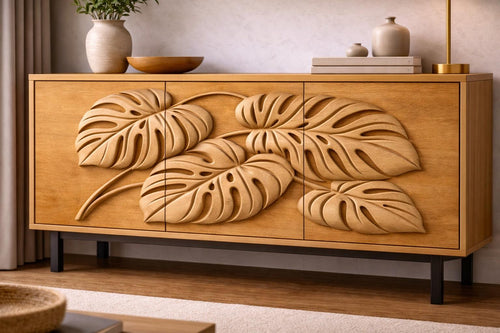 Fichier CNC panneau texture bois florale – bas-relief motif nature pour sculpture bois, design façade meuble et décoration murale STL