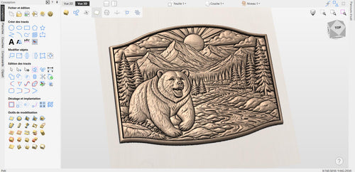 Fichier CNC ours grizzly montagne, bas-relief bois wildlife, décoration murale nature, sculpture bois, modèle gravure 3D STL