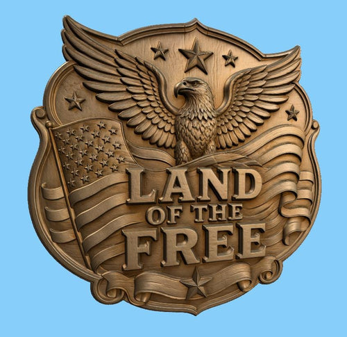 CNC & impression 3D relief patriotique américain Land of the Free avec aigle et drapeau, fichier pour gravure bois, STL de haute qualité