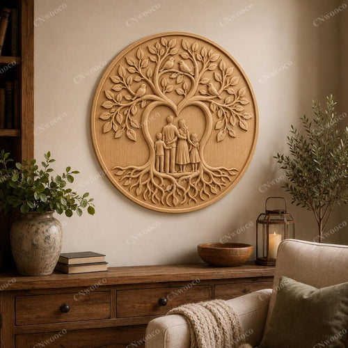 CNC & impression 3D relief arbre de vie familial avec parents et enfants, décoration famille pour gravure bois, STL de haute qualité