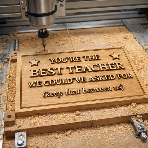 Fichier CNC & impression 3D panneau Best Teacher – bas-relief bois pour cadeau professeur, décoration murale STL