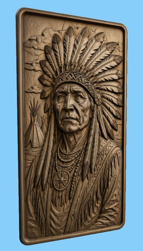 CNC & impression 3D portrait amérindien avec coiffe à plumes, fichier STL très haute qualité