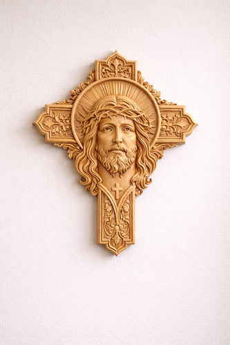 Fichier CNC croix Jésus – bas-relief chrétien pour sculpture bois, décoration murale religieuse STL