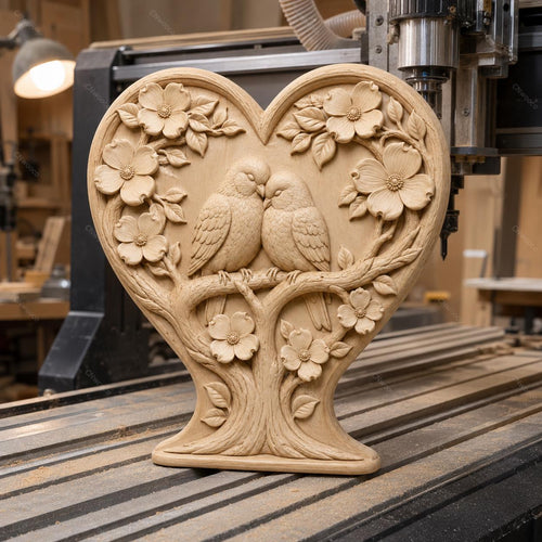 CNC & impression 3D oiseaux amoureux dans cœur floral, fichier STL très haute qualité