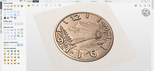 Fichier CNC horloge cabane montagne – bas-relief paysage nature pour sculpture bois, décoration murale STL